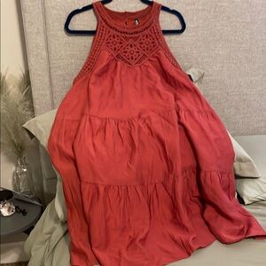 Coral Sleeveless Dress with Crochet Detail
